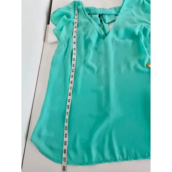 Flutter Sleeve Top Large Mint Green V-Neck Back Tie Coquette Preppy Soft Girl - Picture 9 of 13